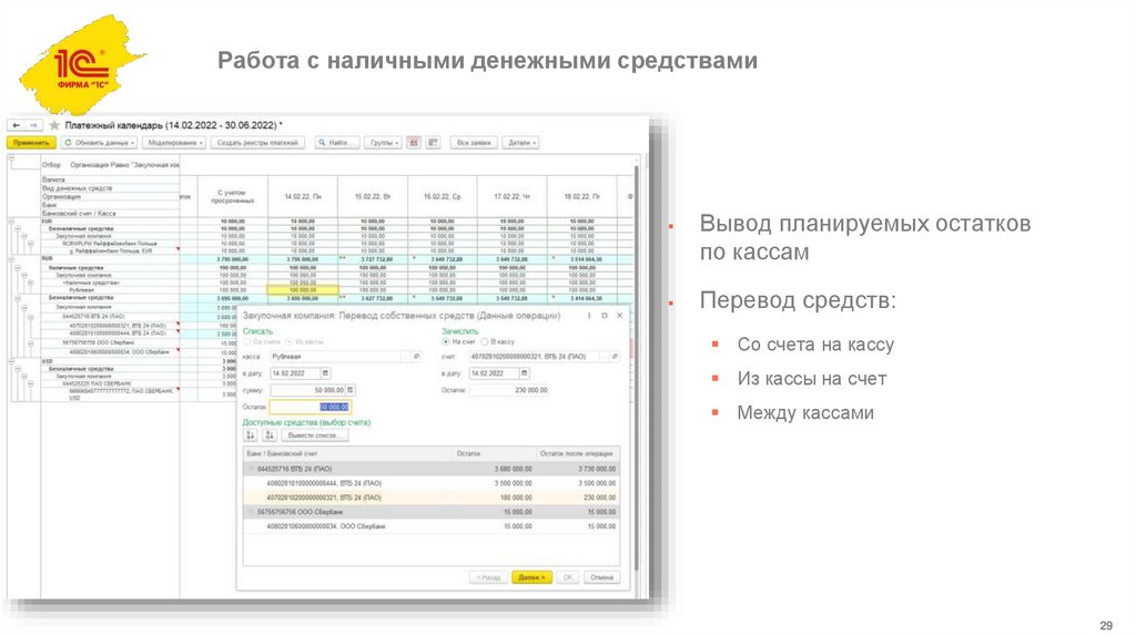 Работа с наличными денежными средствами