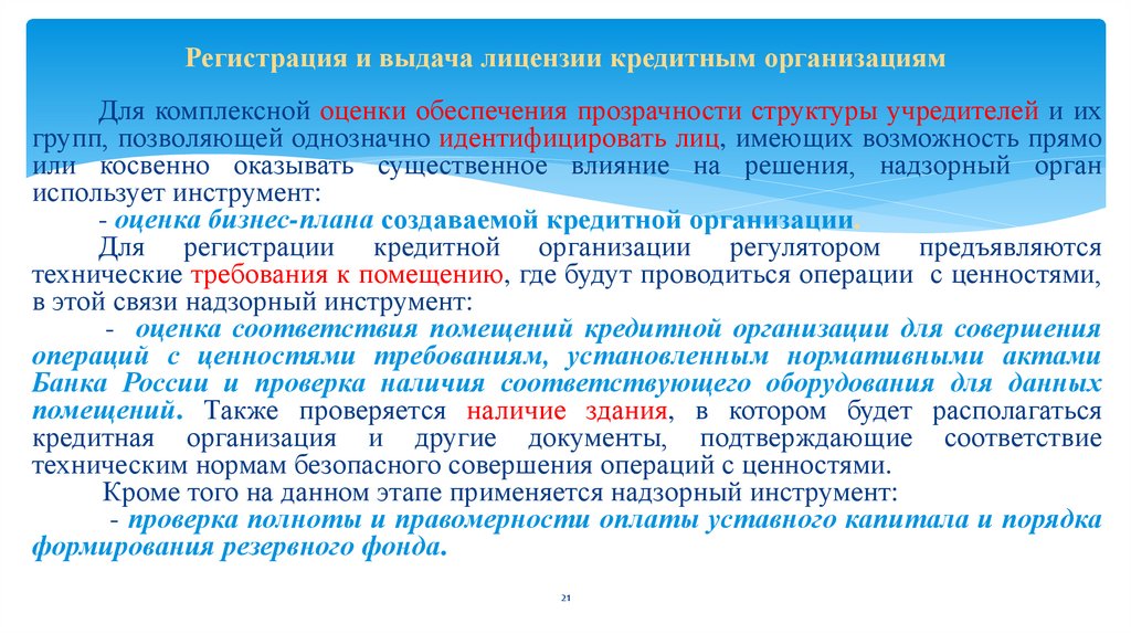 Регистрация и выдача лицензии кредитным организациям