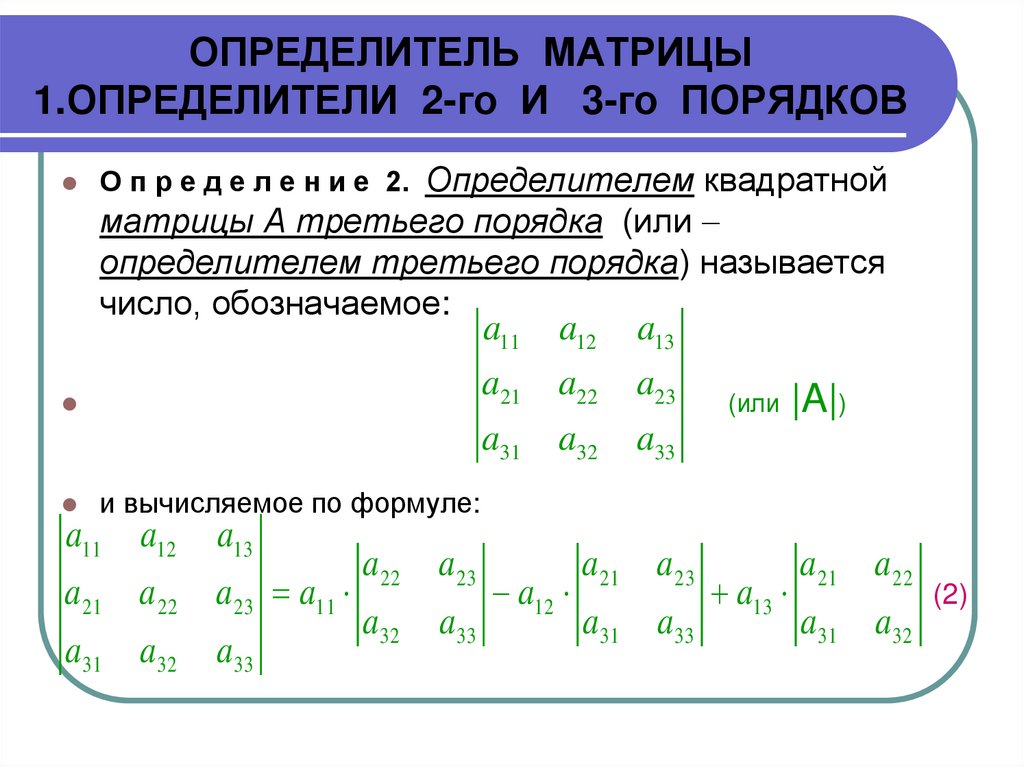 ОПРЕДЕЛИТЕЛЬ МАТРИЦЫ 1.ОПРЕДЕЛИТЕЛИ 2-го И 3-го ПОРЯДКОВ
