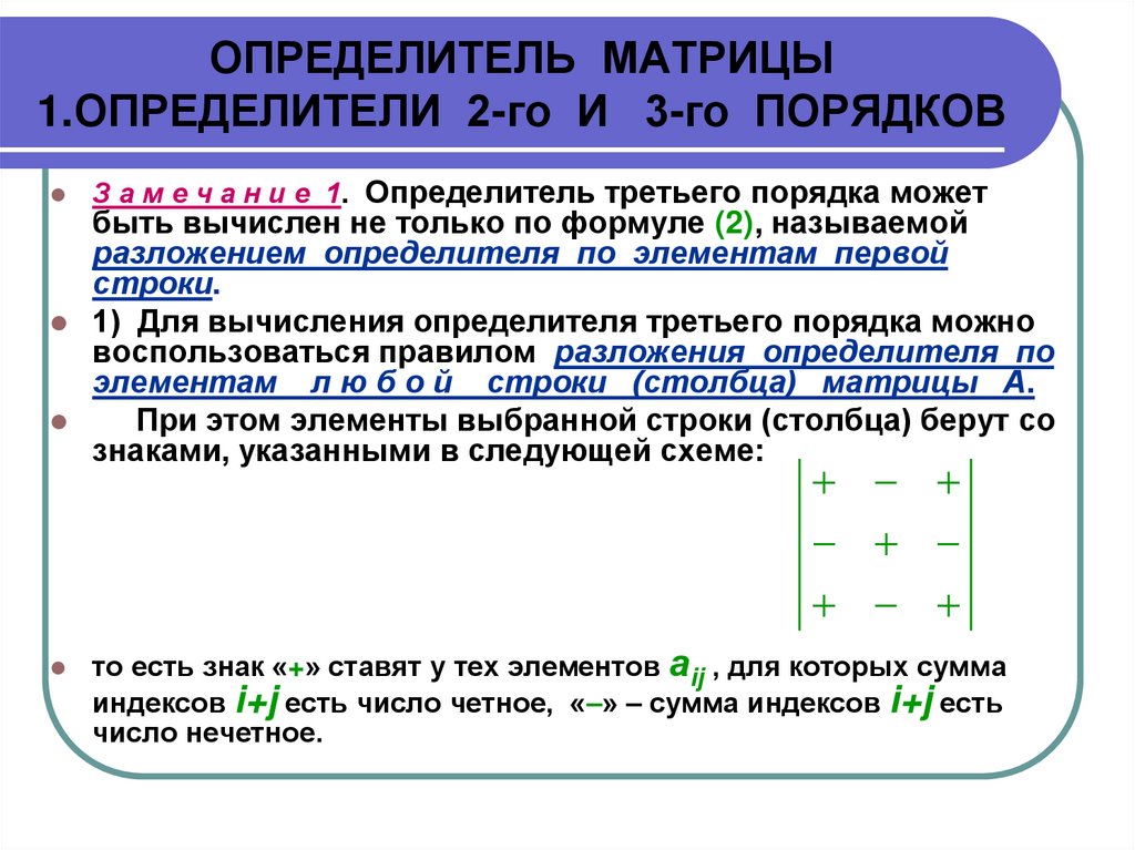ОПРЕДЕЛИТЕЛЬ МАТРИЦЫ 1.ОПРЕДЕЛИТЕЛИ 2-го И 3-го ПОРЯДКОВ