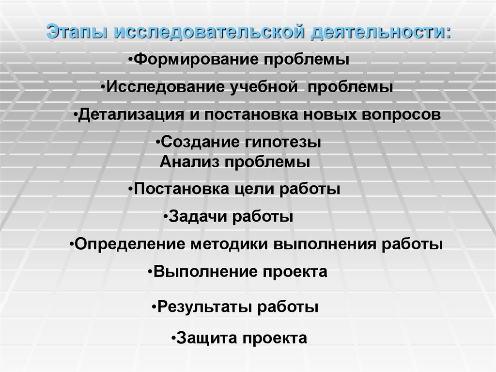 Этапы исследовательской деятельности: