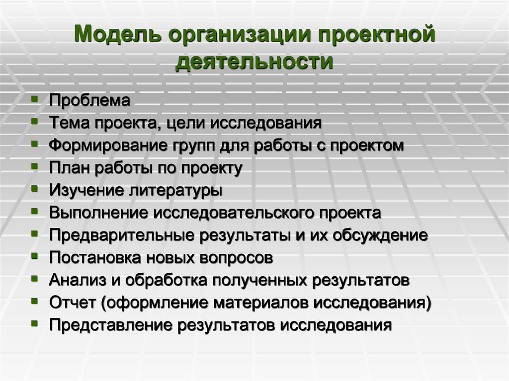 Модель организации проектной деятельности