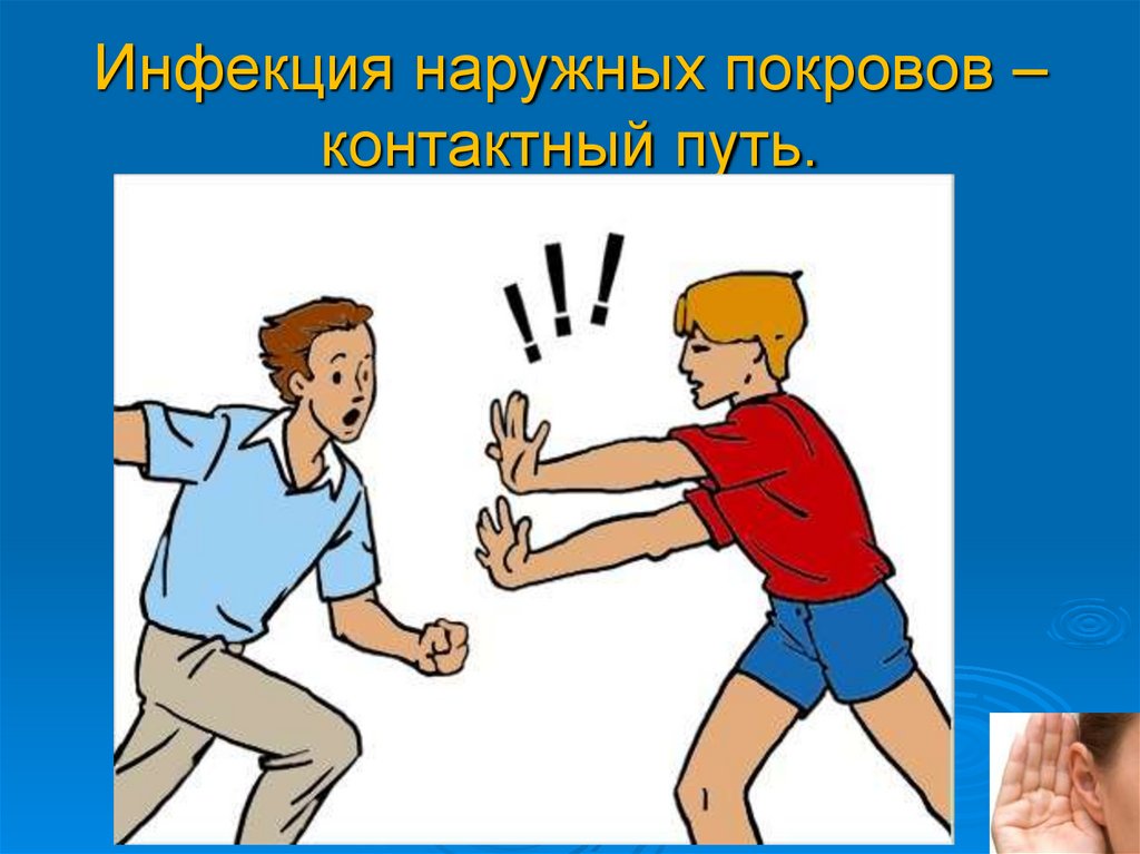 Инфекция наружных покровов – контактный путь.