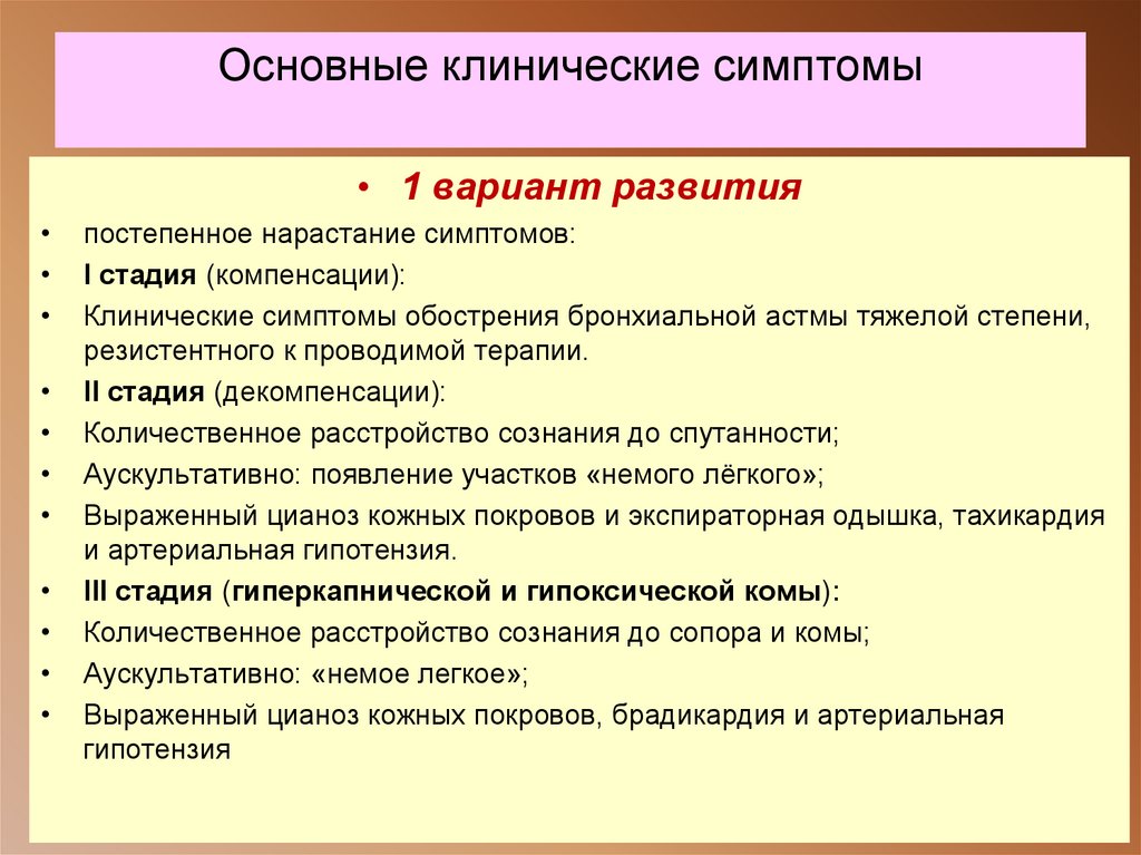 Основные клинические симптомы