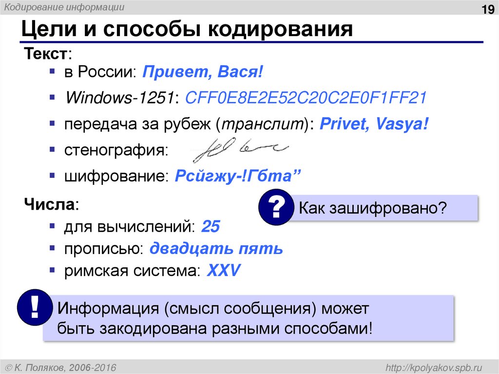 Цели и способы кодирования