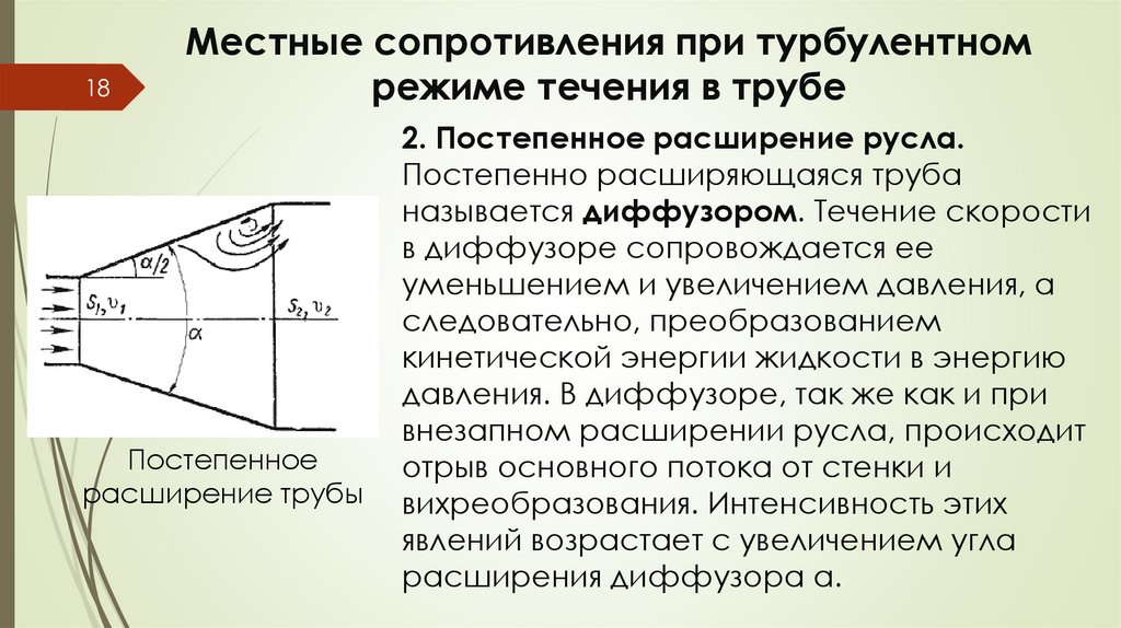 Местные сопротивления при турбулентном режиме течения в трубе