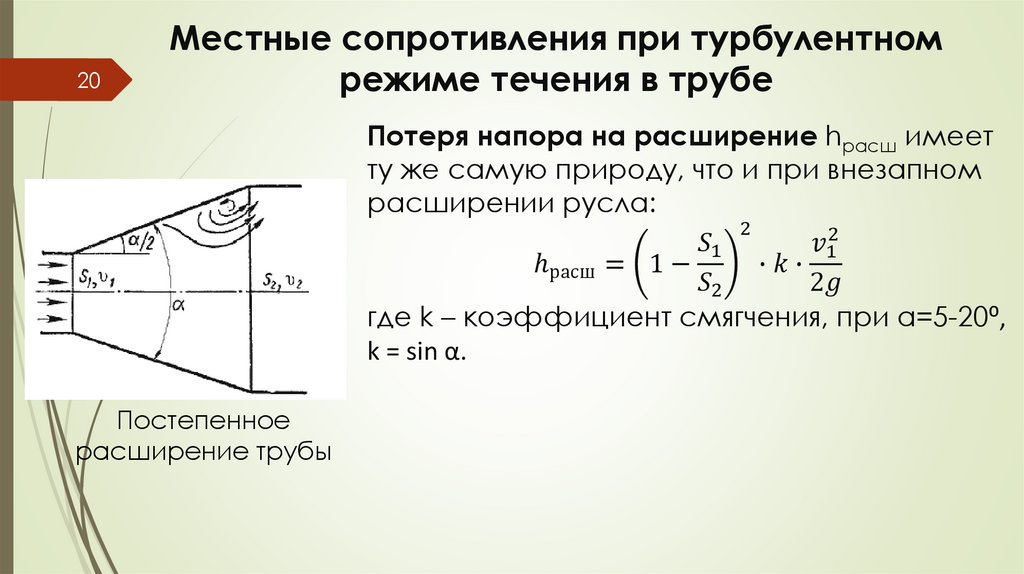 Местные сопротивления при турбулентном режиме течения в трубе
