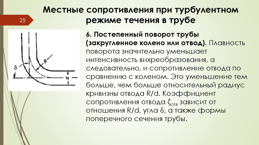 Местные сопротивления при турбулентном режиме течения в трубе