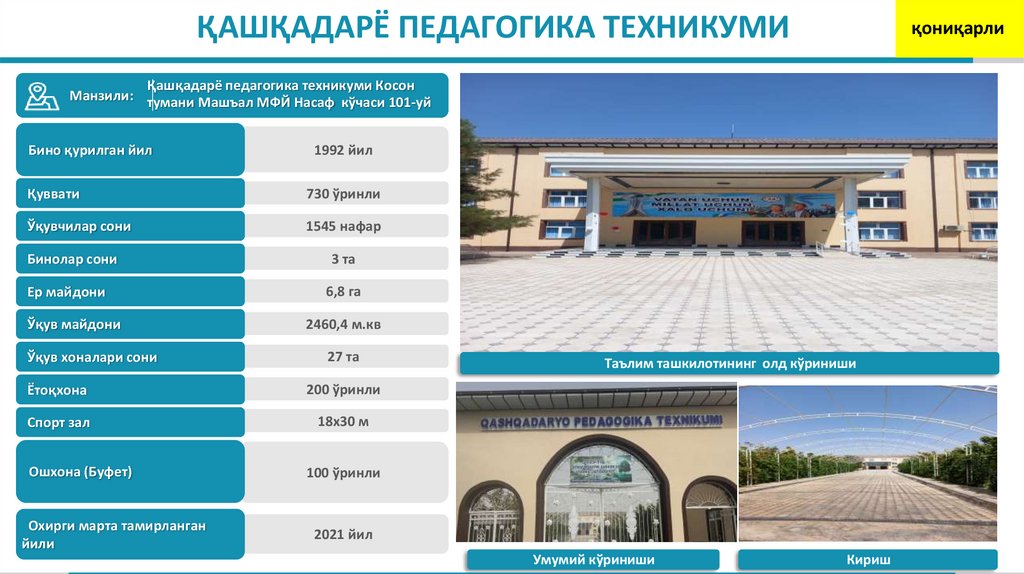 ҚАШҚАДАРЁ ПЕДАГОГИКА ТЕХНИКУМИ