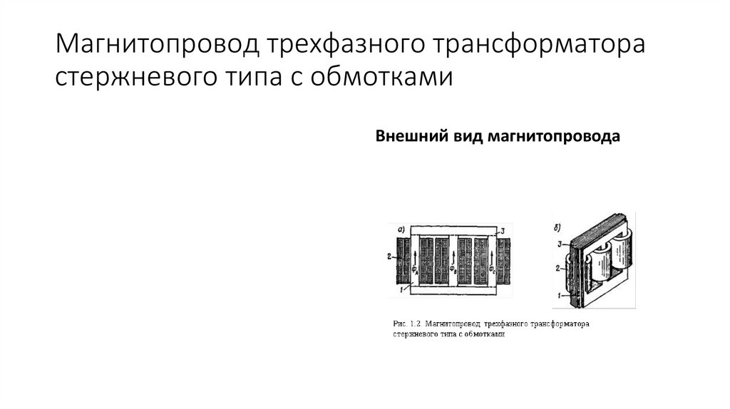 Магнитопровод трехфазного трансформатора стержневого типа с обмотками