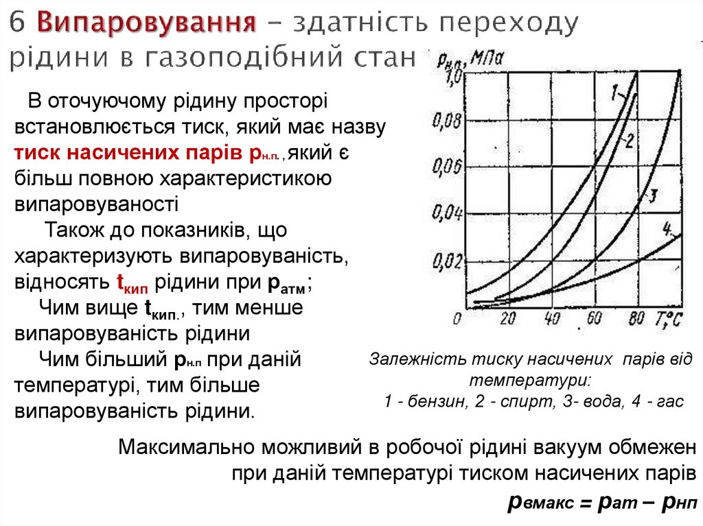 6 Випаровування - здатність переходу рідини в газоподібний стан