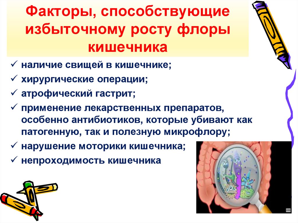 Факторы, способствующие избыточному росту флоры кишечника