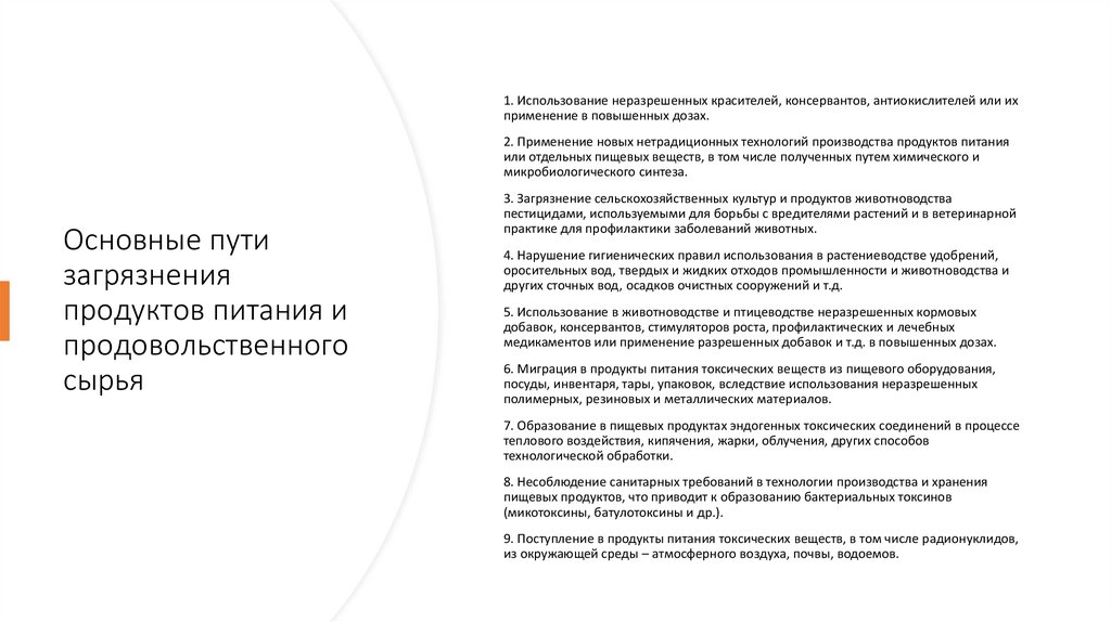 Основные пути загрязнения продуктов питания и продовольственного сырья