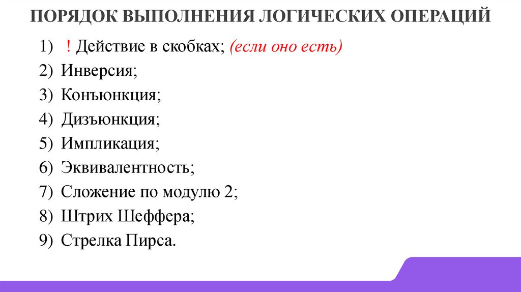 Порядок выполнения логических операций