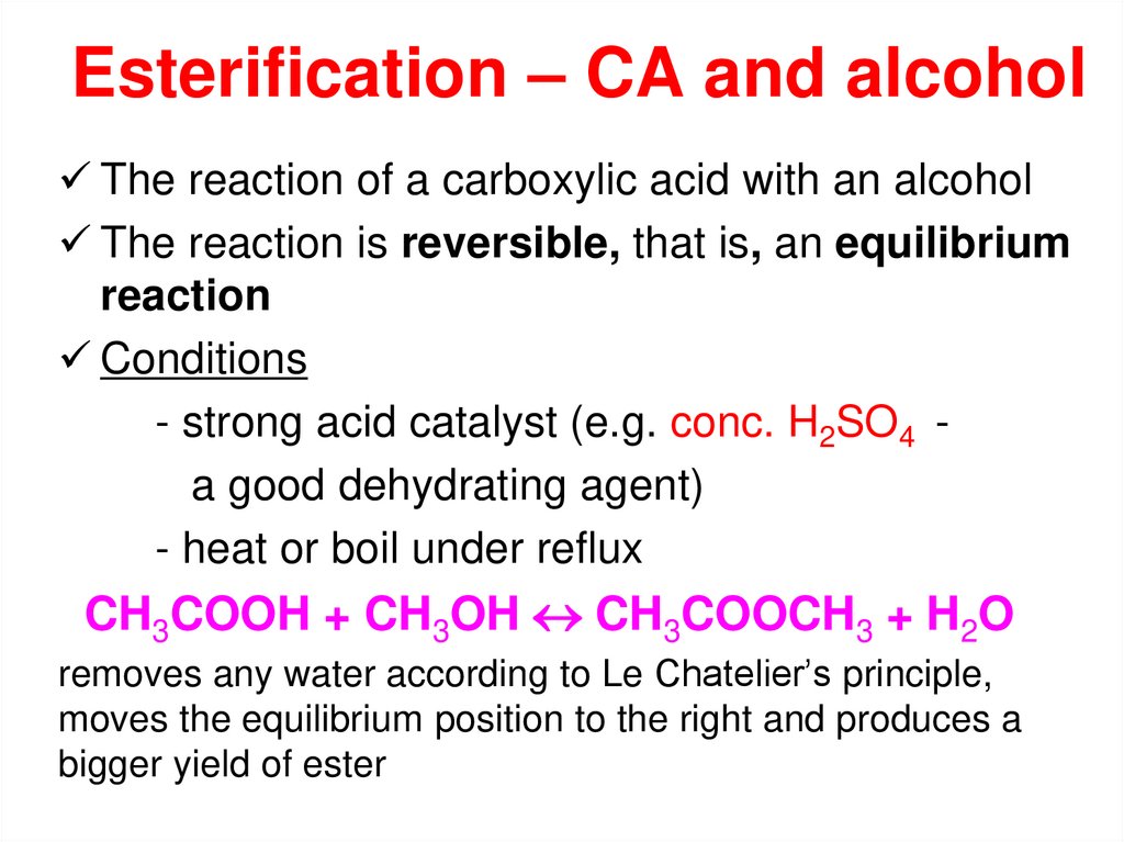 Esterification – CA and alcohol