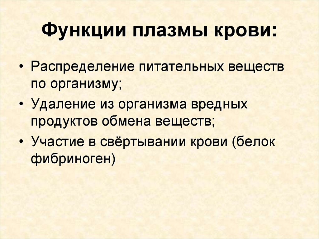 Функции плазмы крови: