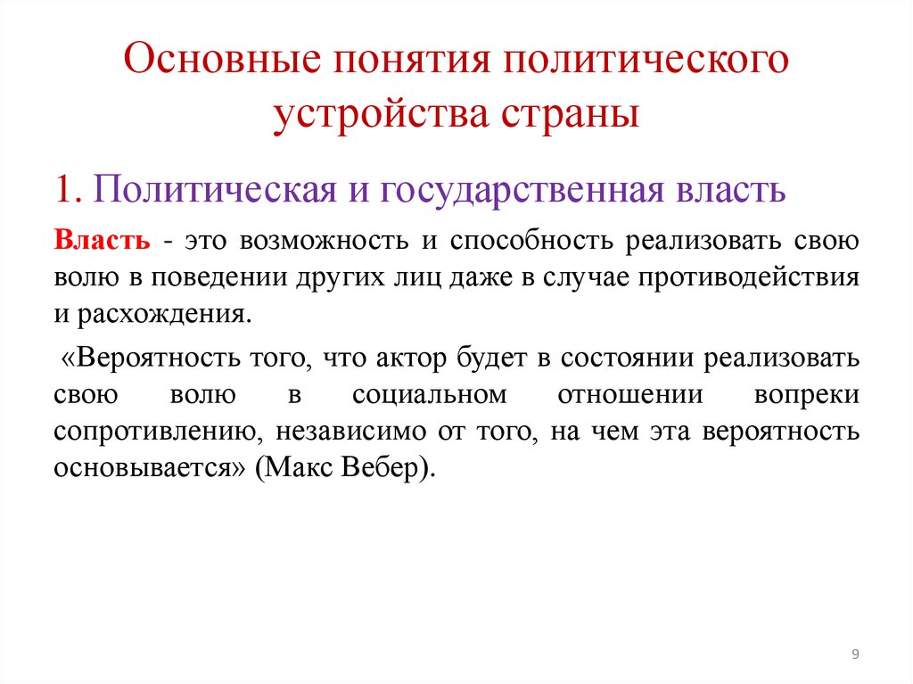 Основные понятия политического устройства страны