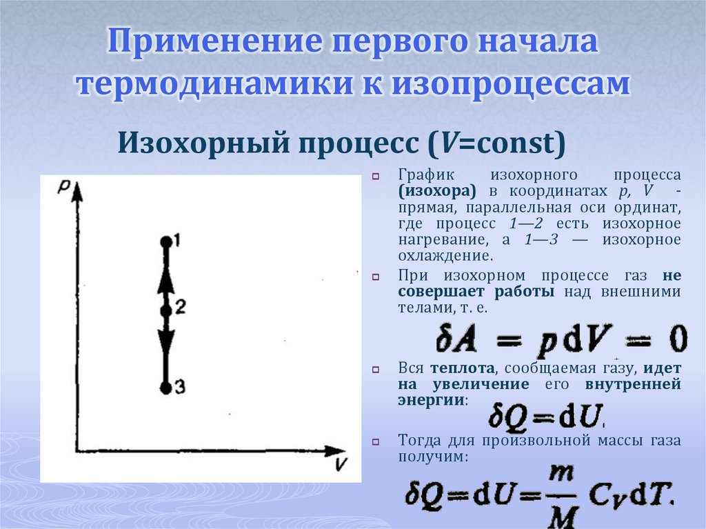 Применение первого начала термодинамики к изопроцессам