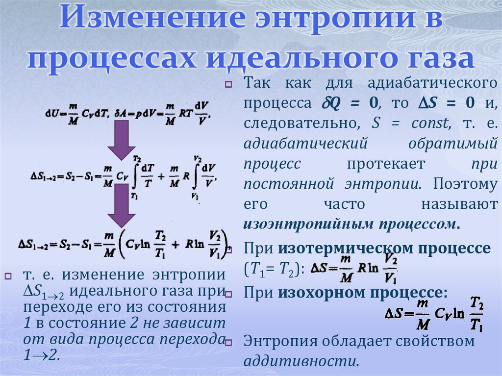 Изменение энтропии в процессах идеального газа