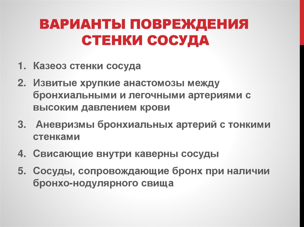 Варианты повреждения стенки сосуда