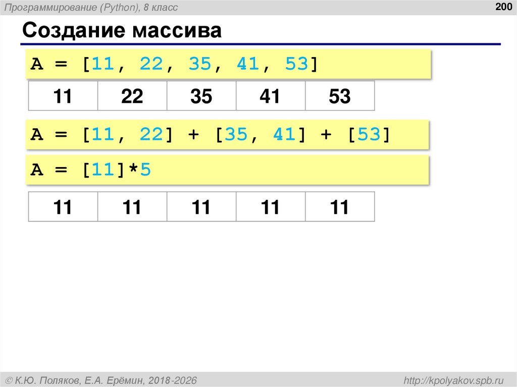 Создание массива