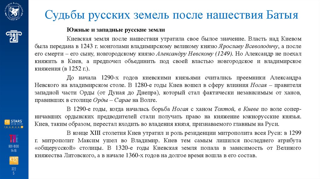 Судьбы русских земель после нашествия Батыя