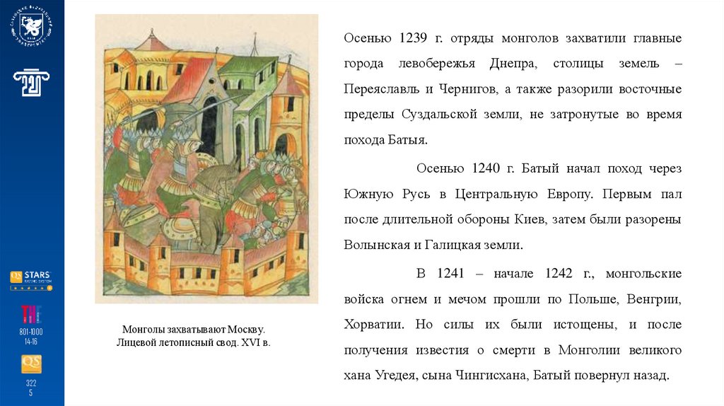 Монголы захватывают Москву. Лицевой летописный свод. XVI в.