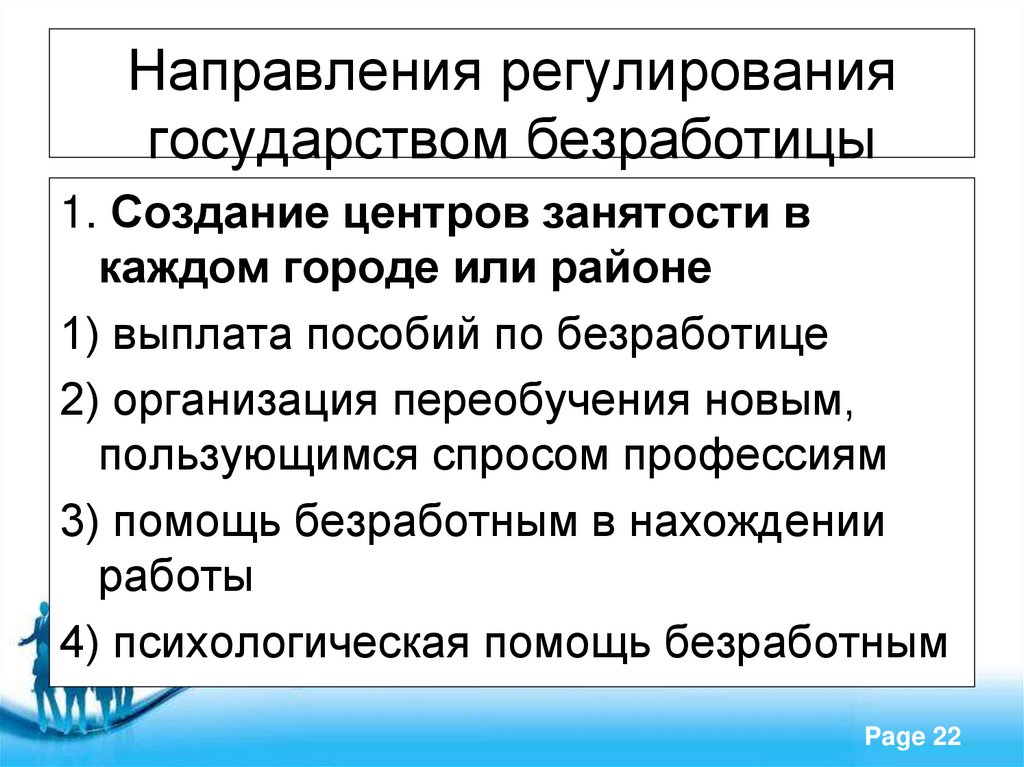 Направления регулирования государством безработицы