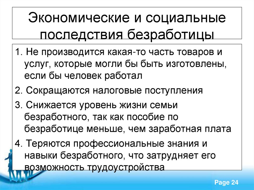 Экономические и социальные последствия безработицы