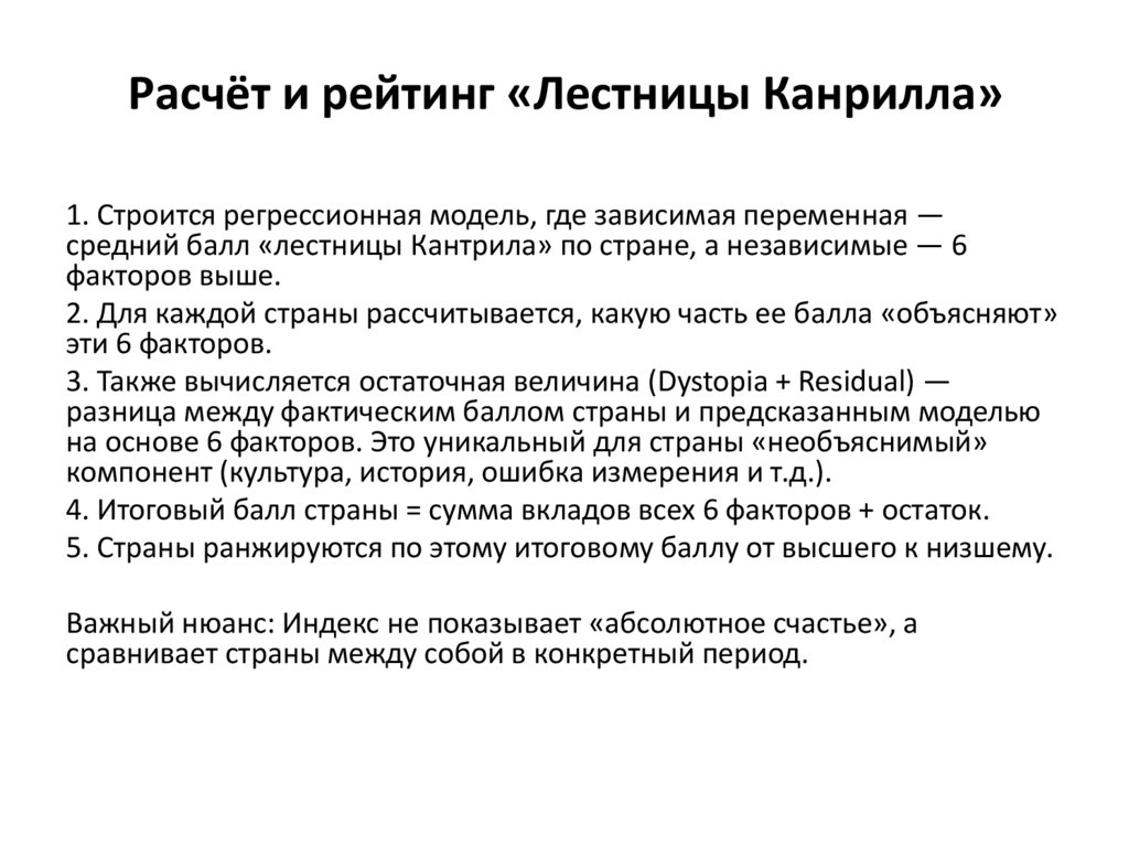 Расчёт и рейтинг «Лестницы Канрилла»