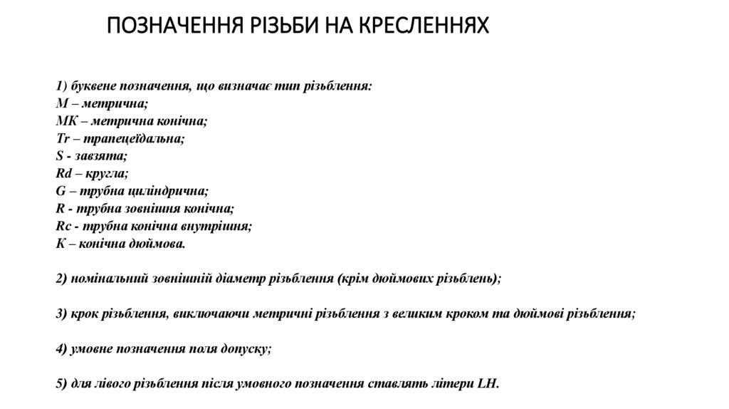 ПОЗНАЧЕННЯ РІЗЬБИ НА КРЕСЛЕННЯХ