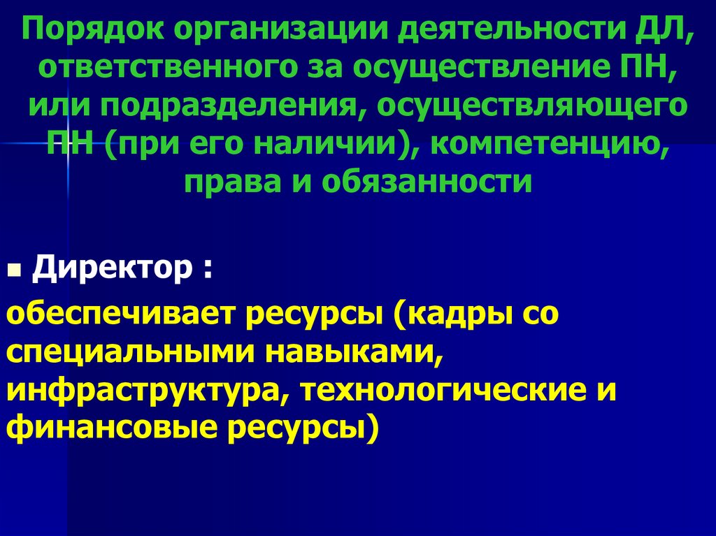 Порядок организации деятельности ДЛ, ответственного за осуществление ПН, или подразделения, осуществляющего ПН (при его