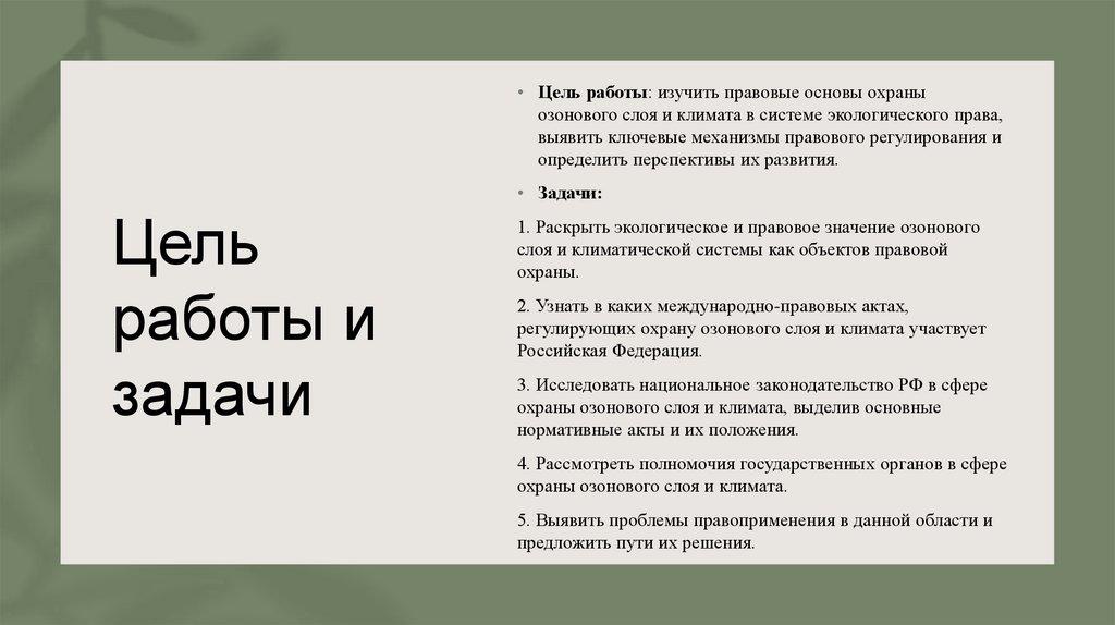 Цель работы и задачи