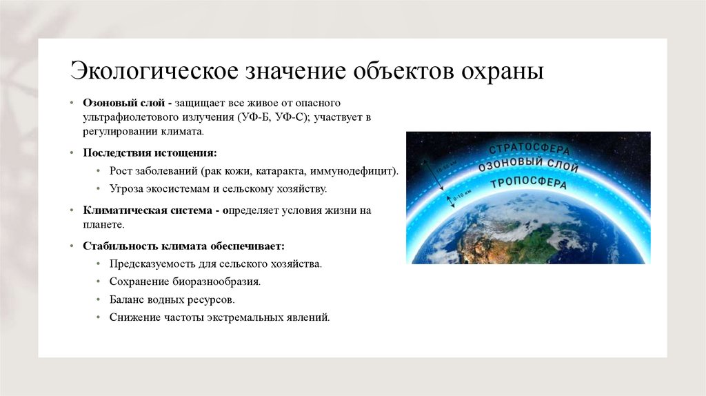 Экологическое значение объектов охраны