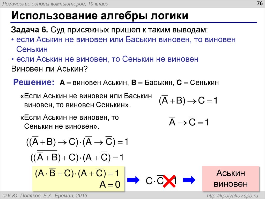 Использование алгебры логики