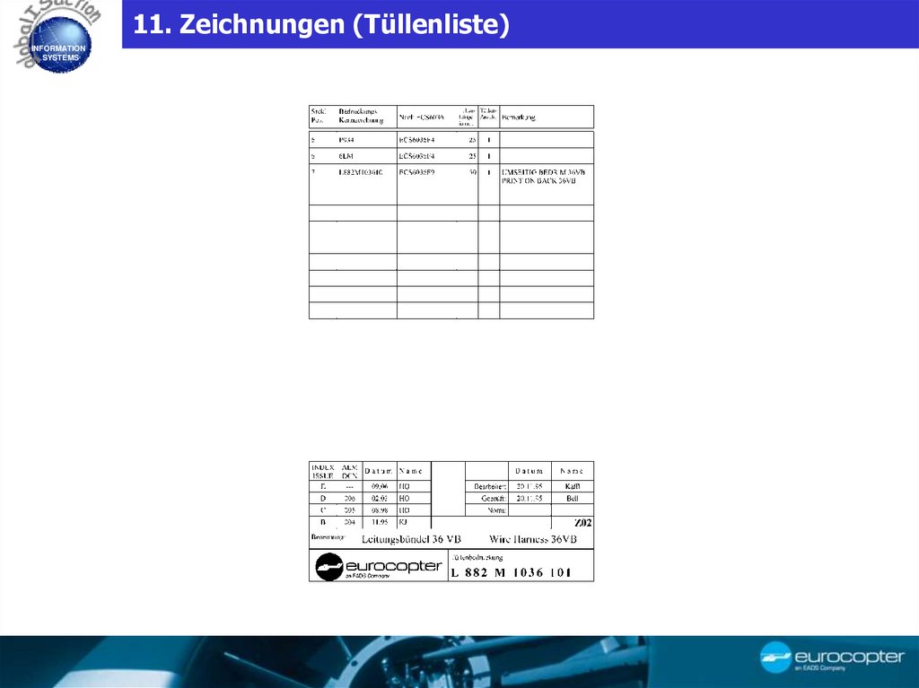11. Zeichnungen (Tüllenliste)