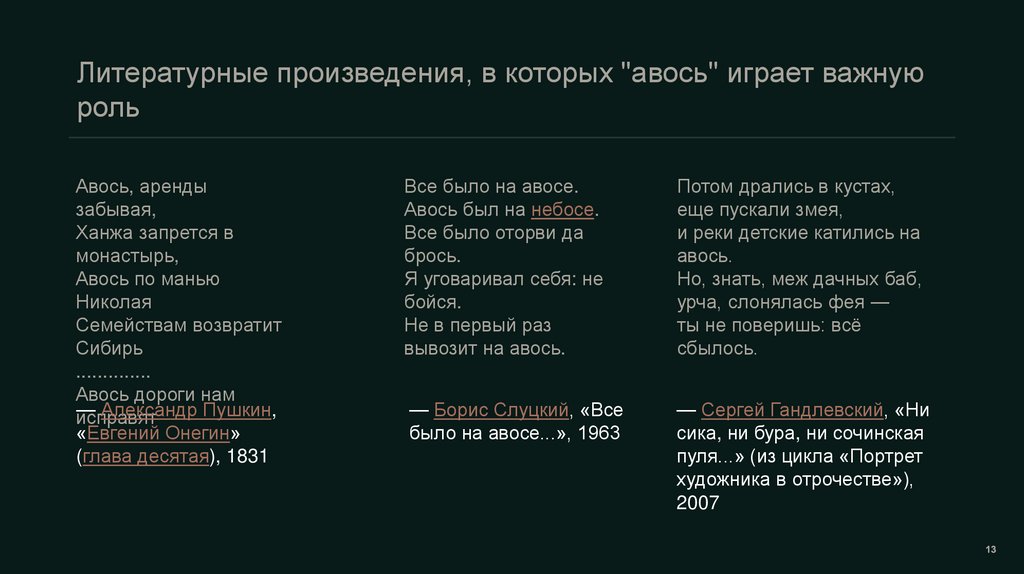 Литературные произведения, в которых "авось" играет важную роль