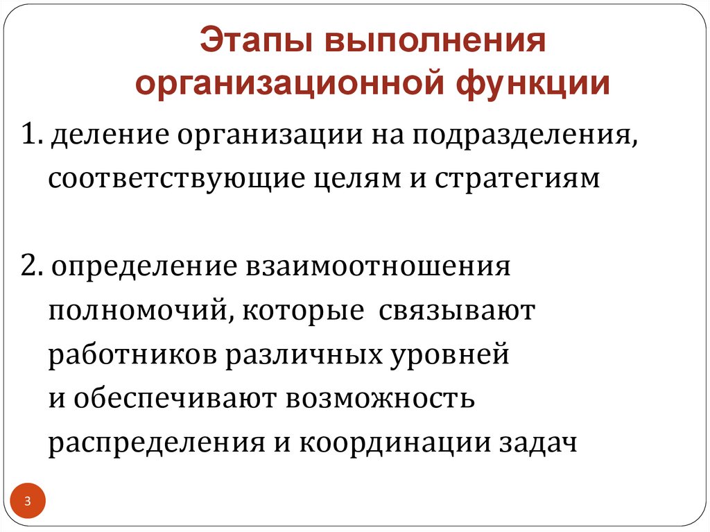 Этапы выполнения организационной функции