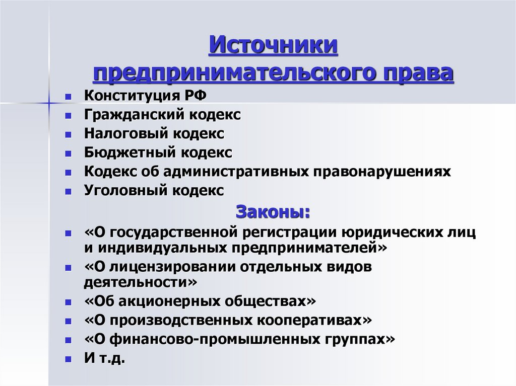 Источники предпринимательского права