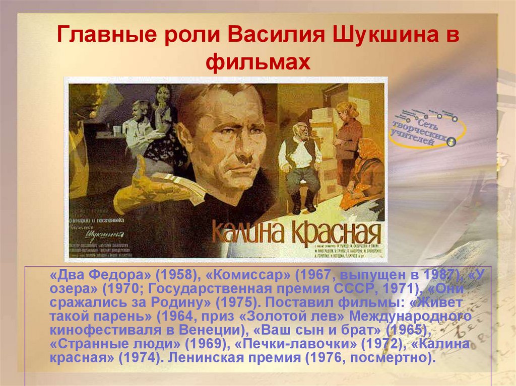 Главные роли Василия Шукшина в фильмах