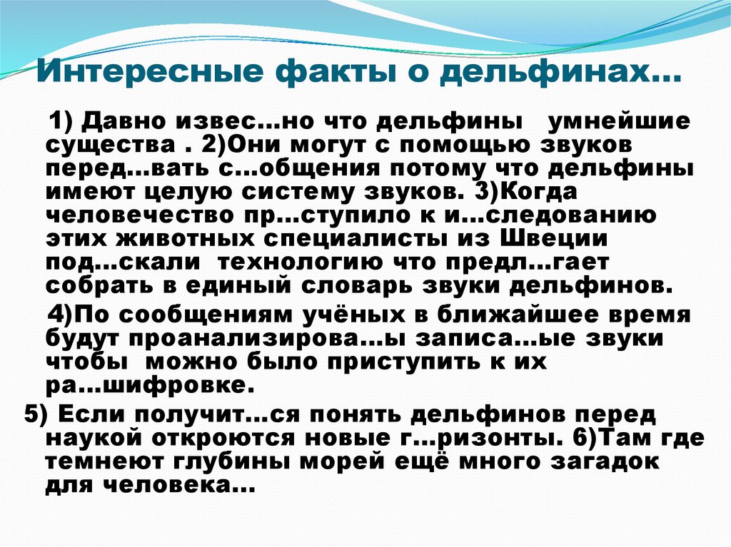 Интересные факты о дельфинах...