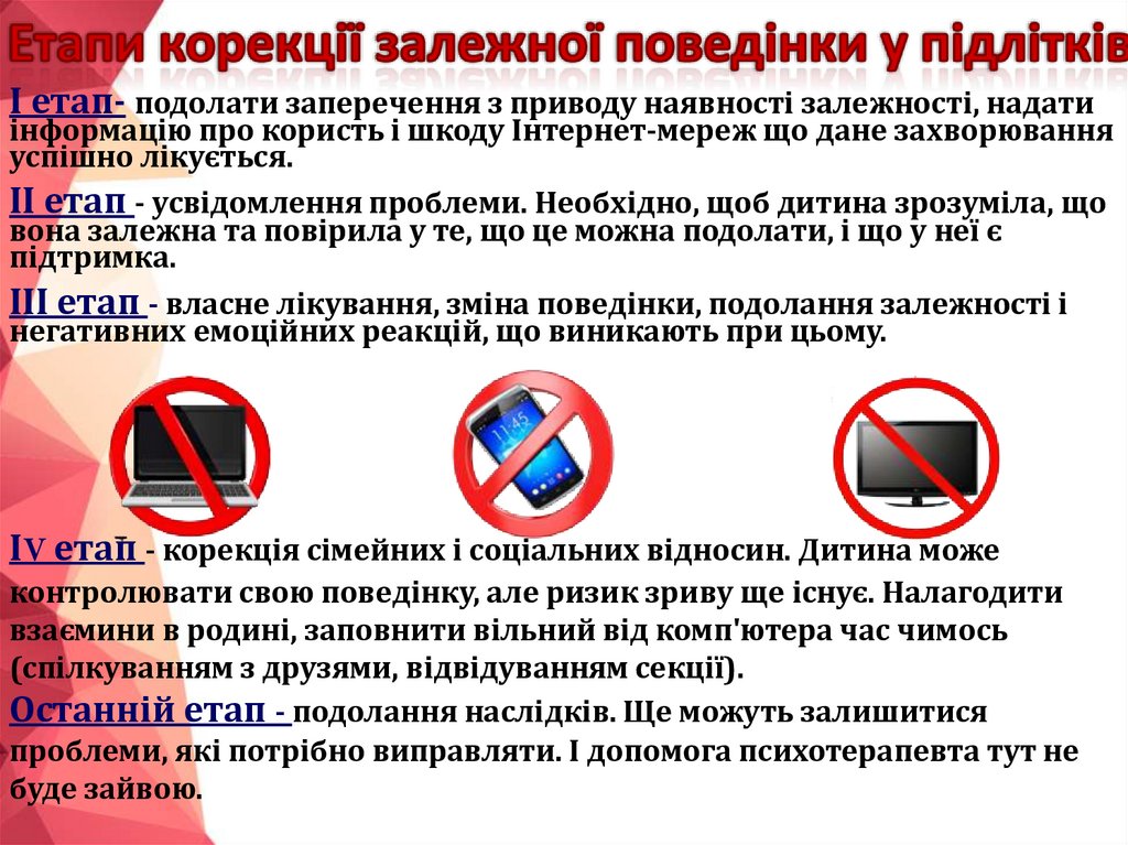 Етапи корекції залежної поведінки у підлітків