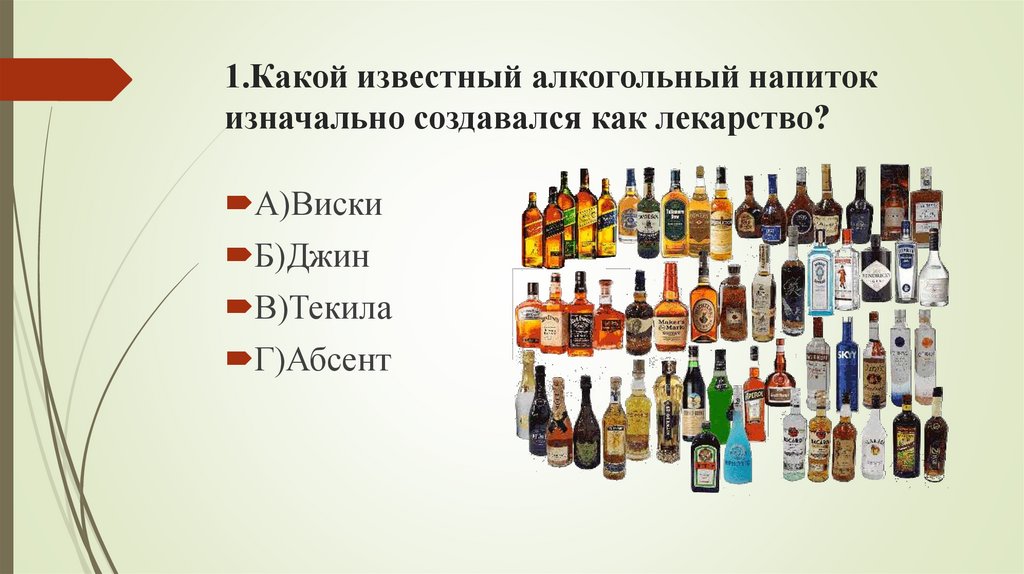 1.Какой известный алкогольный напиток изначально создавался как лекарство?