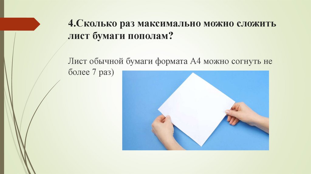4.Сколько раз максимально можно сложить лист бумаги пополам?