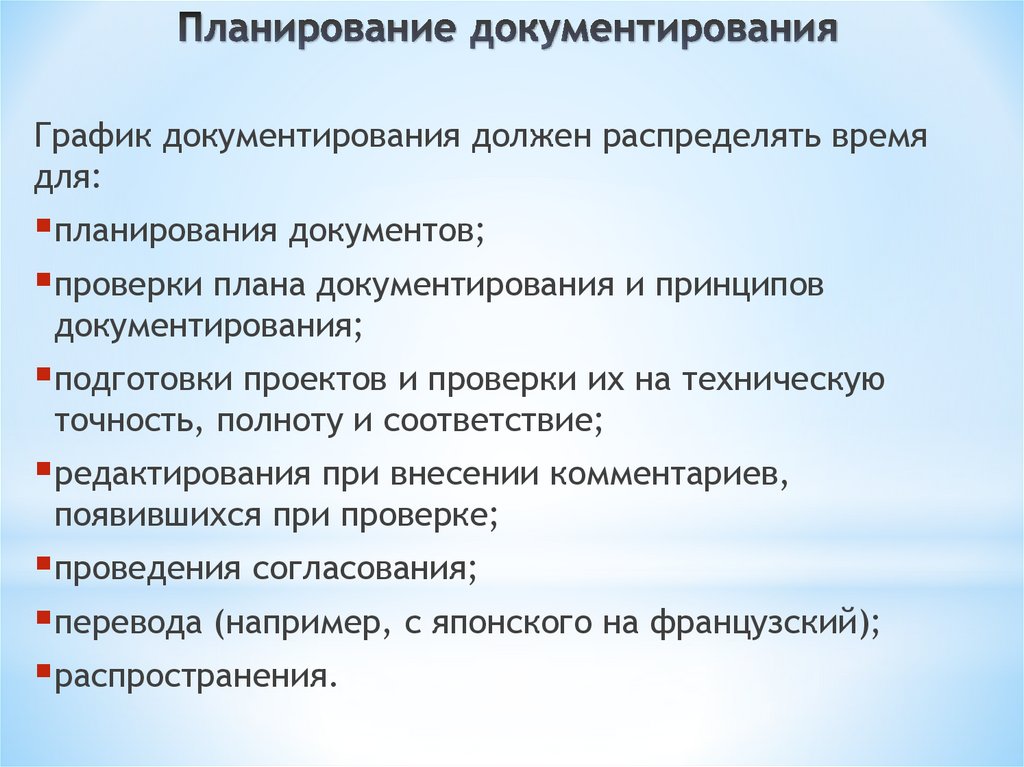 Планирование документирования