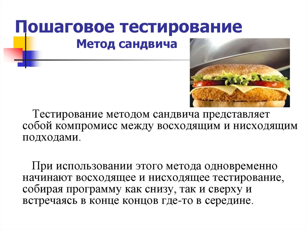 Пошаговое тестирование Метод сандвича