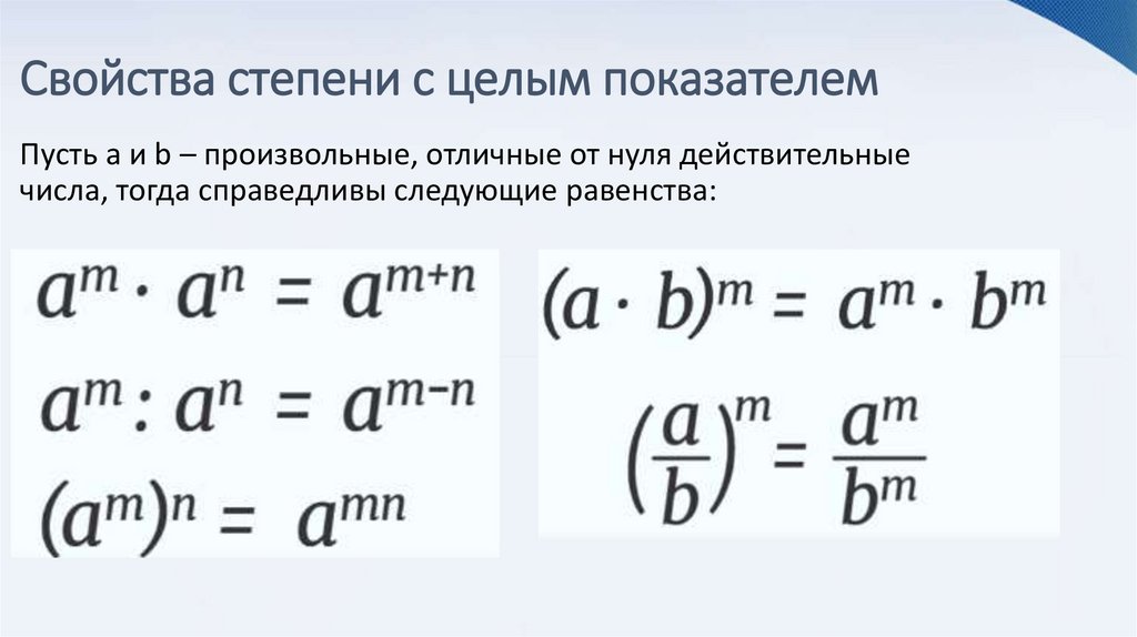 Свойства степени с целым показателем