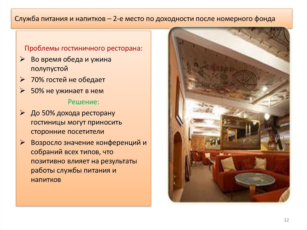 Служба питания и напитков – 2-е место по доходности после номерного фонда