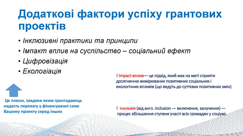 Додаткові фактори успіху грантових проектів