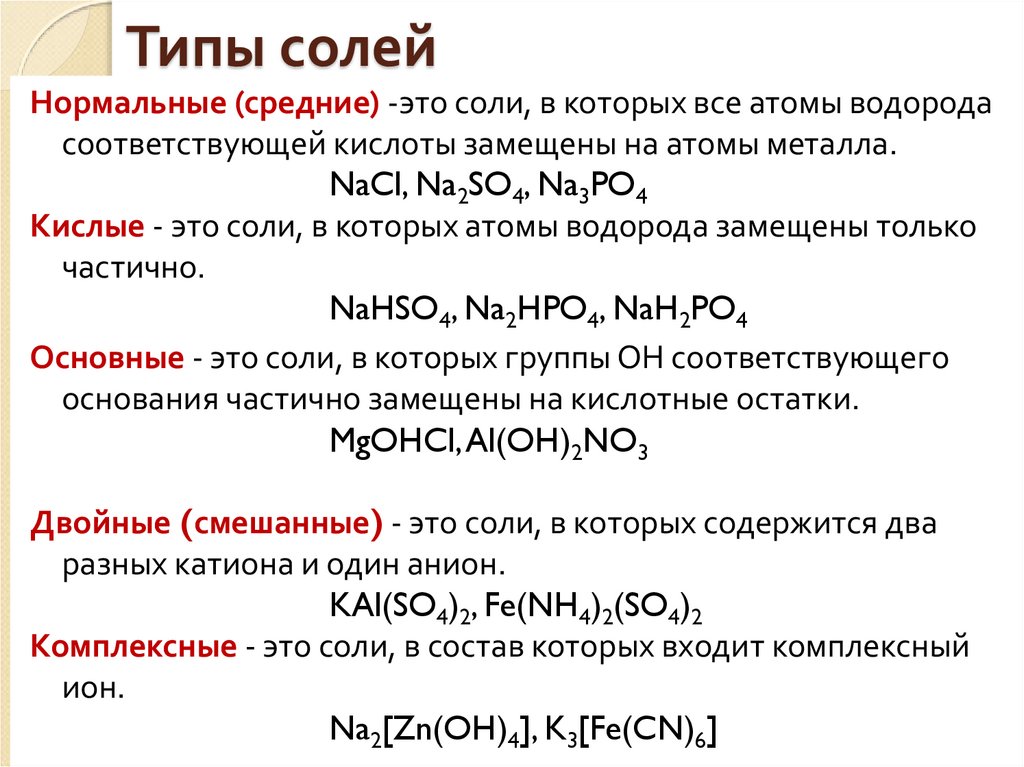 Типы солей